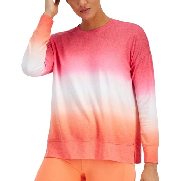 Ideology Tops - Women's Dip Dye Crewneck Top Pink Orange Ombre Sweatshirt
